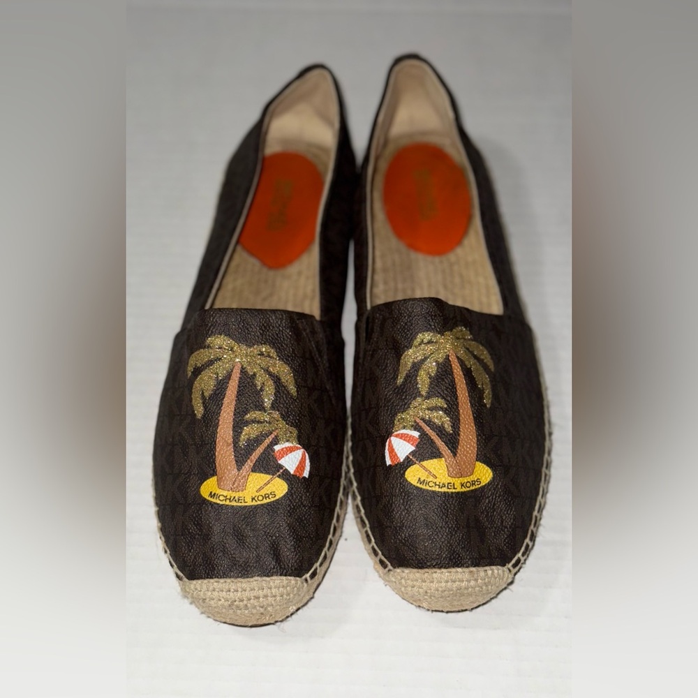 Michael Kors Brown Espadrilles with Glitter Palm Tree Design